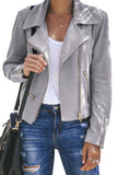Women's Zipped Notch Collar Biker Jacket with Pockets