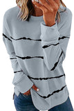 Crew Neck Casual Striped Sweatshirt with Side Slits