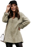 White/Black/Gray/Khaki V neck Drop Shoulder Knitted Sweater