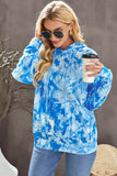 Blue Women's Casual Solid Color Tie-Dye Print Long Sleeve Pullover Hoodie LC253737-5