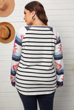 Women's Plus Size Striped Top Long Aztec Sleeve Crew Neck Sweatshirt