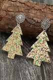 Gold Personalized sequin Christmas tree leather earrings LC013215-12