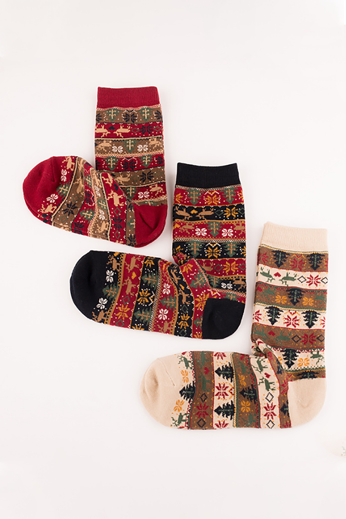 Black Snowflake cotton pile pile socks LC09455-2