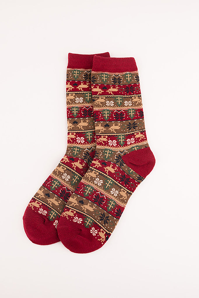 Red Snowflake cotton pile pile socks LC09455-3