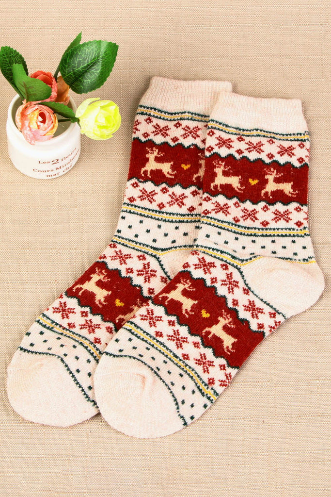 Beige Christmas deer socks LC09456-15
