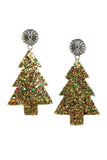 Sequin Christmas Tree Gold Earrings
