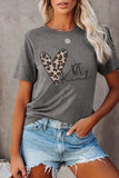 Women's Gray Short Sleeve Tee Top Be Kind Leopard Heart Print T Shirt