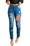 LC781717-5-S, LC781717-5-M, LC781717-5-L, LC781717-5-XL, Blue Vintage Stripes and Stars Patches Ripped Jeans