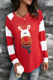 Red Christmas Cartoon Reindeer Color Block Sleeve Top LC252961-3