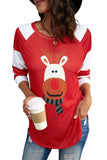 Christmas Cartoon Reindeer Color Block Sleeve Top