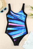 LC442787-5-S, LC442787-5-M, LC442787-5-L, LC442787-5-XL, LC442787-5-2XL, Blue Striped Pattern Print Sleeveless One-piece Swimsuit