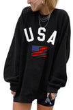 LC25311699-2-S, LC25311699-2-M, LC25311699-2-L, LC25311699-2-XL, LC25311699-2-2XL, Black USA Flag Print Drop Sleeve Oversized Sweatshirt