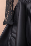 Black Royal Blue Long Sleeve Lace High Low Satin Prom Dress LC61910-2