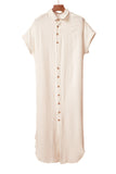 LC2541222-18-S, LC2541222-18-M, LC2541222-18-L, LC2541222-18-XL, LC2541222-18-2XL, Apricot Crinkled Buttons Maxi Beach Dress with Slits