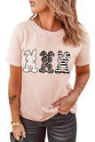 Women's Crew Neck Rabbits Print T Shirt Pink Easter Short Sleeve Shirt
