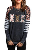 Women's Easter Bunny Print Long Sleeve Top Leopard Striped Color Block Shirt