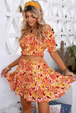 Orange Two-piece Boho Floral Skirt Set LC63927-14