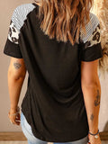 Women's Stripe Leopard Easter T Shirt Rabbit Print Raglan Sleeves Top