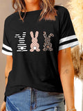 Women's Leopard Striped Bunnies Tee Casual Short Sleeve T-shirt for Easter