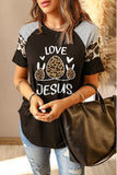 Black LOVE JESUS Easter T shirt Leopard Egg Short Sleeve Tee LC25214803-2