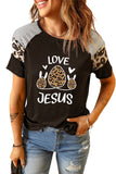 Black LOVE JESUS Easter T shirt Leopard Egg Short Sleeve Tee LC25214803-2