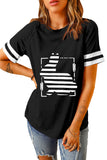 Black Easter Bunny Print Short Sleeve Striped T-shirt LC25214804-2