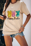 Women's Happy Easter Graphic Tee Leopard Letter Print Casual Top