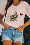 Pink Leopard Rabbit Short Sleeve Top Easter Day Graphic Tee LC25214811-10