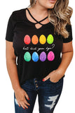 Black Plus Size Tee But Did You Dye Easter Egg Print T Shirt PL252023-2