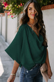 LC253392-9-S, LC253392-9-M, LC253392-9-L, LC253392-9-XL, LC253392-9-2XL, Green Women's Casual Summer Sleeve Wrap V Neck Draped Blouses Solid Color Tops Shirts