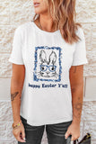 White Happy Easter Y¡¯all Crew Neck T Shirt Bunny Tee Tops LC25214937-1