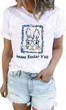 Women's Happy Easter Bunny Tee Crew Neck White T Shirt