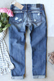 Sky Blue Ripped Distressed Jeans Baseball Print Light Washed High Waist Denim Pants LC787127-4