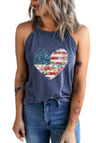 Blue American Flag Floral Heart Shape Print Short Sleeve T Shirt LC2566768-5