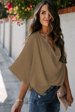 LC253392-16-S, LC253392-16-M, LC253392-16-L, LC253392-16-XL, LC253392-16-2XL, Khaki Women's Casual Summer Sleeve Wrap V Neck Draped Blouses Solid Color Tops Shirts