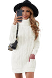 White Women's Winter Casual Long Sleeve Solid Color Warm Loose Turtleneck Oversized Pullover Cable Knit Sweater Dress with Pockets LC27836-1