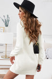 White Women's Winter Casual Long Sleeve Solid Color Warm Loose Turtleneck Oversized Pullover Cable Knit Sweater Dress with Pockets LC27836-1