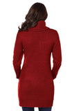 Red Women's Winter Casual Long Sleeve Solid Color Warm Loose Turtleneck Oversized Pullover Cable Knit Sweater Dress with Pockets LC27836-3