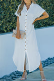 LC2541222-1-S, LC2541222-1-M, LC2541222-1-L, LC2541222-1-XL, LC2541222-1-2XL, White Crinkled Buttons Maxi Beach Dress with Slits
