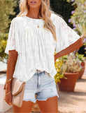 Women's Floral Textured Loose Fit Blouse Ruffled Flutter Sleeve Babydoll Top