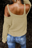 LC272026-18-S, LC272026-18-M, LC272026-18-L, LC272026-18-XL, LC272026-18-2XL, Apricot Khaki/Blue/Dark Blue/Gray Dew Shoulder Juliette Knitted Sweater
