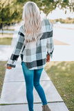 Women's Plaid Color Block Buttoned Long Sleeve Jacket with Pocket