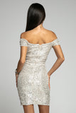Apricot Off Shoulder Drawstring Sequin Dress LC6111669-18