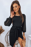 Black Puff Sleeve Lace-Up Dress LC6111673-2