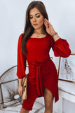 Red Puff Sleeve Lace-Up Dress LC6111673-3