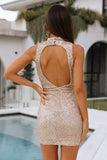 Apricot open-back sequined crinkled mini dress LC6111674-18