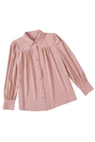 LC2552187-10-S, LC2552187-10-M, LC2552187-10-L, LC2552187-10-XL, LC2552187-10-2XL, Pink Solid Color Button Up Puff Sleeve Blouse