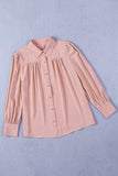 LC2552187-10-S, LC2552187-10-M, LC2552187-10-L, LC2552187-10-XL, LC2552187-10-2XL, Pink Solid Color Button Up Puff Sleeve Blouse