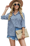 Women's Solid Color Textured Buttoned Pocket Long Sleeve Shirt