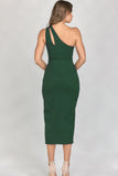 LC6112011-9-S, LC6112011-9-M, LC6112011-9-L, LC6112011-9-XL, Green Asymmetric Cut out Sleeveless Pleated Midi Dress with Slit